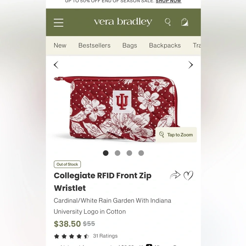 Vera Bradley Burgundy and White Clutch Indiana University - Picture 2 of 8